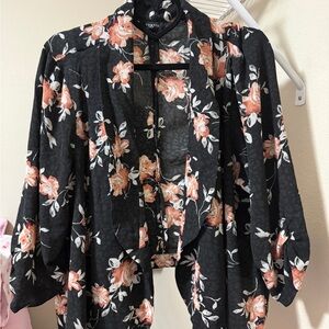 torrid Black Floral Open-Front Cardigan with Peach Blooms